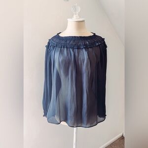 NWT Currant Air Shimmer Smocked Blouse in Navy